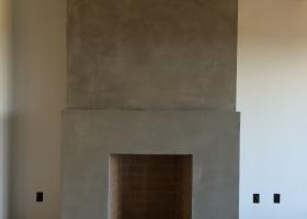 Concrete fireplace front.