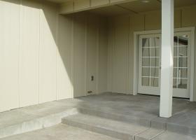 Flush stoop entrance with combinations of stair and wheel access to lower patio and yard. Flush stoop entrance with combinations of stair and wheel access to lower patio and yard.