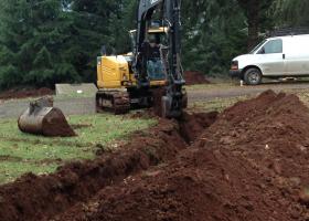 Trench work for dainage pipe.