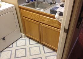 Before: oak cabinets, laminate counter top, drop in sink